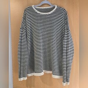 Eileen Fisher black and white striped oversized roll neck sweater